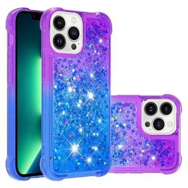 SKALO iPhone 15 Pro Max Kvicksand Glitter Hjärtan TPU-skal - Lila-Blå