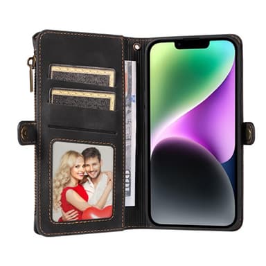 SKALO iPhone 15 Big Wallet 11-FACK Plånboksfodral - Svart