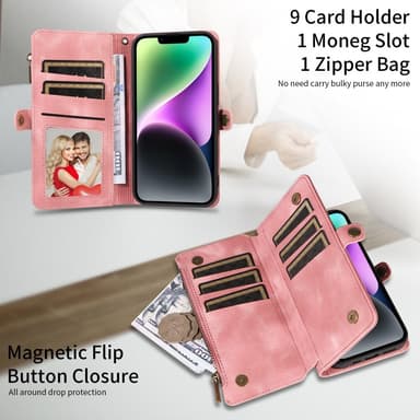 SKALO iPhone 15 Big Wallet 11-FACK Plånboksfodral - Svart
