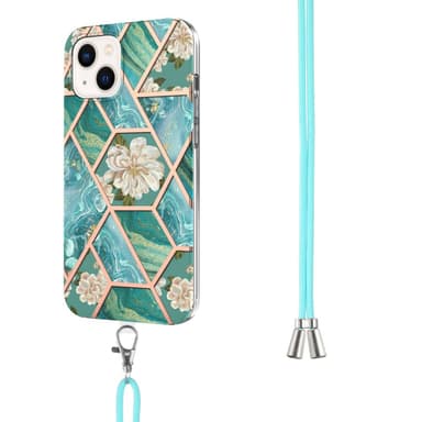 SKALO iPhone 15 Marmor Mobilhalsband Skal - Grön