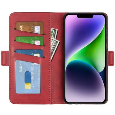 SKALO iPhone 15 Plus Premium Plånboksfodral - Röd