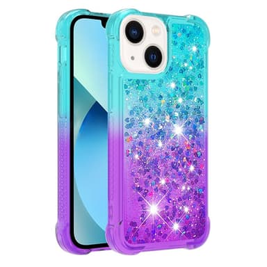 SKALO iPhone 15 Kvicksand Glitter Hjärtan TPU-skal - Turkos-Lila