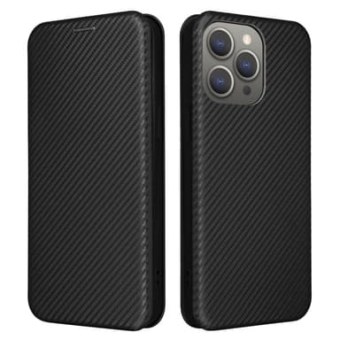 SKALO iPhone 15 Pro Carbon Fiber Plånboksfodral - Svart