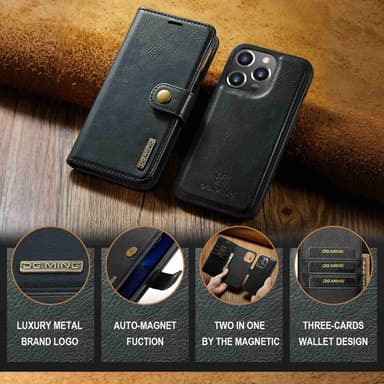 DG MING iPhone 15 Pro Max 2-i-1 Magnet Plånboksfodral - Svart