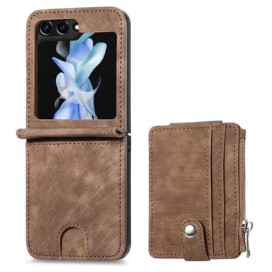 SKALO Samsung Z Flip5 PU Läder Flip Skal med Korthållare/Plånbok - Brun