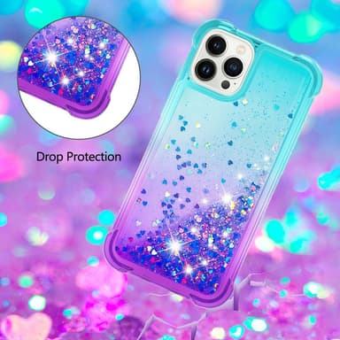 SKALO iPhone 15 Pro Max Kvicksand Glitter Hjärtan TPU-skal - Turkos-Lila