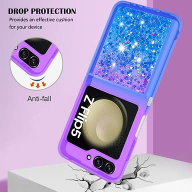 SKALO Samsung Z Flip5 Kvicksand Glitter Hjärtan TPU-skal - Lila-Blå