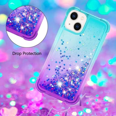 SKALO iPhone 15 Kvicksand Glitter Hjärtan TPU-skal - Turkos-Lila