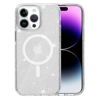 SKALO iPhone 15 Pro Max Glitter Magnetring TPU Skal - Vit