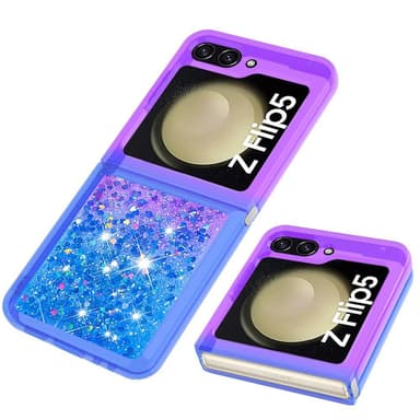 SKALO Samsung Z Flip5 Kvicksand Glitter Hjärtan TPU-skal - Lila-Blå
