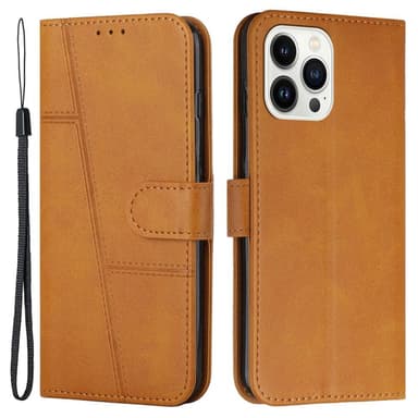 SKALO iPhone 15 Pro Embossed Triangle Plånboksfodral - Ljusbrun