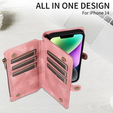 SKALO iPhone 15 Big Wallet 11-FACK Plånboksfodral - Rosa