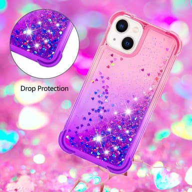 SKALO iPhone 15 Plus Kvicksand Glitter Hjärtan TPU-skal - Rosa-Lila
