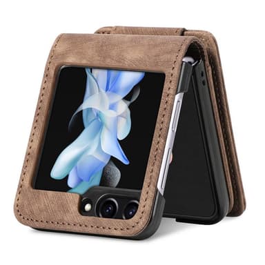 SKALO Samsung Z Flip5 PU Läder Flip Skal med Korthållare/Plånbok - Brun