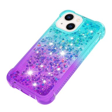 SKALO iPhone 15 Kvicksand Glitter Hjärtan TPU-skal - Turkos-Lila
