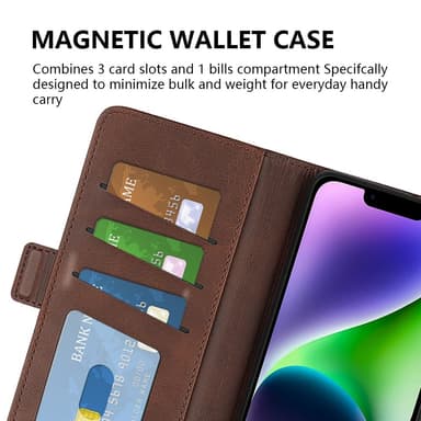 SKALO iPhone 15 Plus Premium Plånboksfodral - Brun