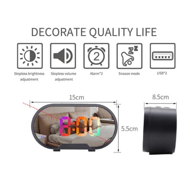 Digital väckarklocka steglös avbländande snoozefunktion 2 USB-portar s