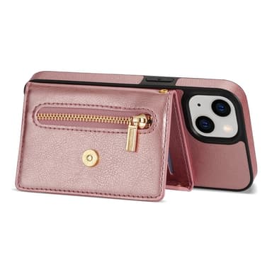 SKALO iPhone 15 PU Läder Skal med Plånbok - Rosa