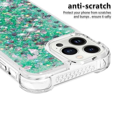SKALO iPhone 15 Pro Kvicksand Glitter Hjärtan TPU-skal - Grön