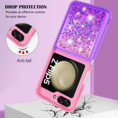 SKALO Samsung Z Flip5 Kvicksand Glitter Hjärtan TPU-skal - Rosa-Lila