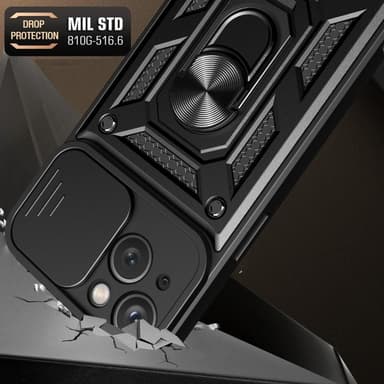 SKALO iPhone 15 Armor Hybrid Metallring Kameraslider - Blå