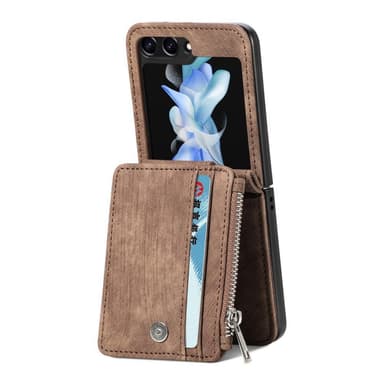 SKALO Samsung Z Flip5 PU Läder Flip Skal med Korthållare/Plånbok - Brun