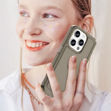 SKALO iPhone 15 Pro Transparent TPU Metalknappar Skal - Grå