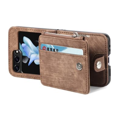 SKALO Samsung Z Flip5 PU Läder Flip Skal med Korthållare/Plånbok - Brun