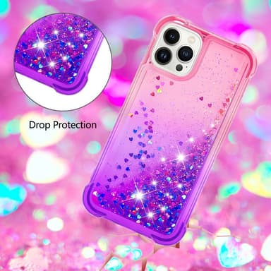 SKALO iPhone 15 Pro Max Kvicksand Glitter Hjärtan TPU-skal - Rosa-Lila