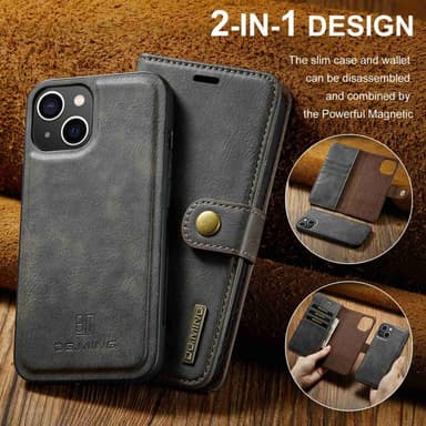 DG MING iPhone 15 2-i-1 Magnet Plånboksfodral - Grå