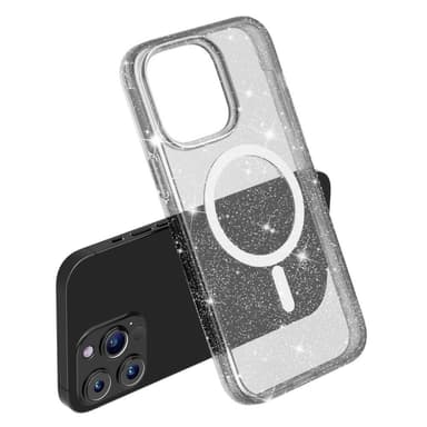 SKALO iPhone 15 Pro Max Glitter Magnetring TPU Skal - Svart