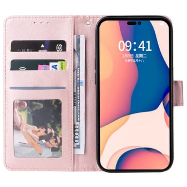 SKALO iPhone 15 Plus Plånboksfodral i PU-Läder - Roséguld