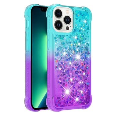 SKALO iPhone 15 Pro Max Kvicksand Glitter Hjärtan TPU-skal - Turkos-Lila