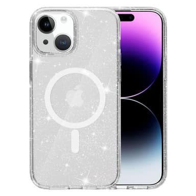SKALO iPhone 15 Glitter Magnetring TPU Skal - Vit