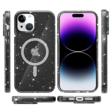 SKALO iPhone 15 Glitter Magnetring TPU Skal - Svart