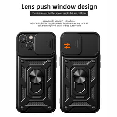 SKALO iPhone 15 Armor Hybrid Metallring Kameraslider - Svart