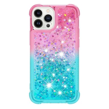 SKALO iPhone 15 Pro Max Kvicksand Glitter Hjärtan TPU-skal - Rosa-Turkos