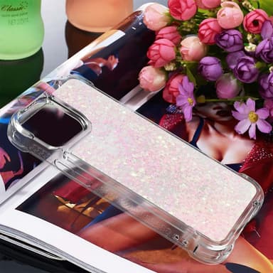 SKALO iPhone 15 Pro Kvicksand Glitter Hjärtan TPU-skal - Rosa