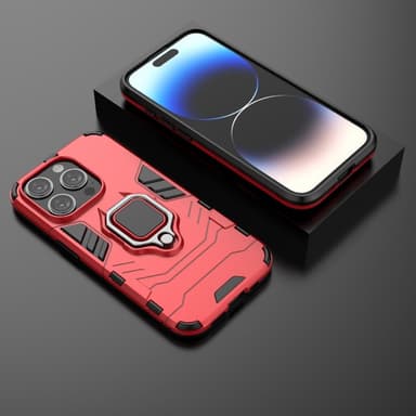 SKALO iPhone 15 Pro Max Armor Hybrid Metallring skal - Röd