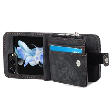 SKALO Samsung Z Flip5 PU Läder Flip Skal med Korthållare/Plånbok - Svart