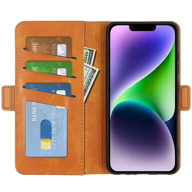 SKALO iPhone 15 Plus Premium Plånboksfodral - Ljusbrun