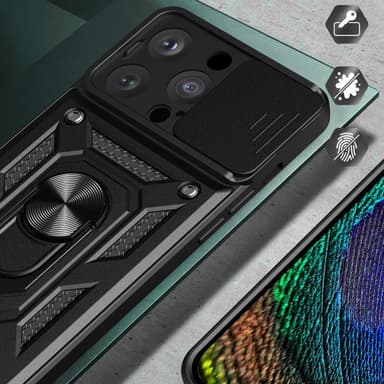 SKALO iPhone 15 Pro Armor Hybrid Metallring Kameraslider - Blå