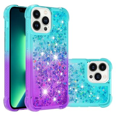 SKALO iPhone 15 Pro Max Kvicksand Glitter Hjärtan TPU-skal - Turkos-Lila