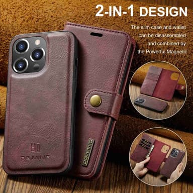 DG MING iPhone 15 Pro 2-i-1 Magnet Plånboksfodral - Röd