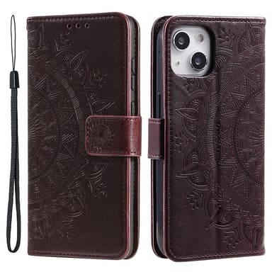 SKALO iPhone 15 Mandala Plånboksfodral - Brun