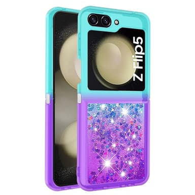 SKALO Samsung Z Flip5 Kvicksand Glitter Hjärtan TPU-skal - Turkos-Lila