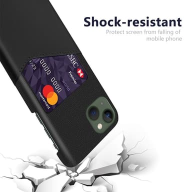 SKALO iPhone 15 Plus Premium PU-Läder Korthållare Skal - Svart