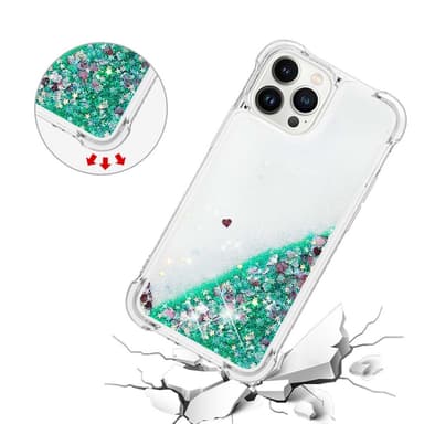 SKALO iPhone 15 Pro Kvicksand Glitter Hjärtan TPU-skal - Grön