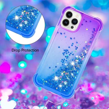 SKALO iPhone 15 Pro Max Kvicksand Glitter Hjärtan TPU-skal - Lila-Blå