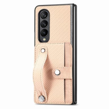 SKALO Samsung Z Fold5 Carbon Fiber Skal med Korthållare / Handtag - Khaki